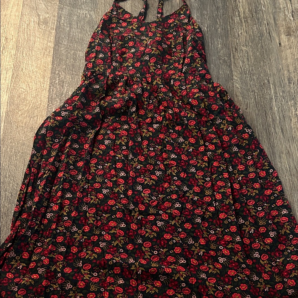 Old Navy Black Dress with Red and Yellow Floral Design